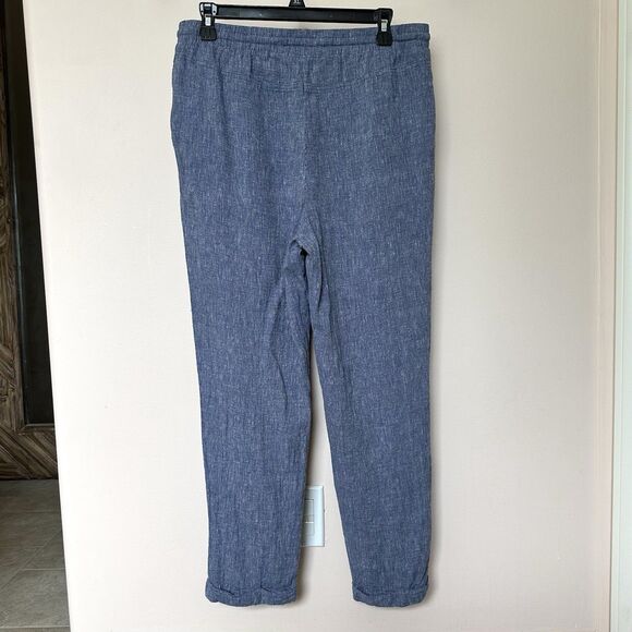 Linen Blend Ellen Tracy Pants Womens Med Blue Coastal Pull On Drawstring - Picture 3 of 8